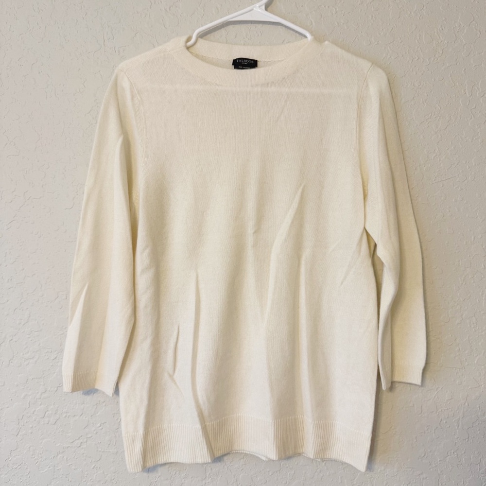 Talbots Large Petite 100% Pure Cashmere Cream Colored Sweater